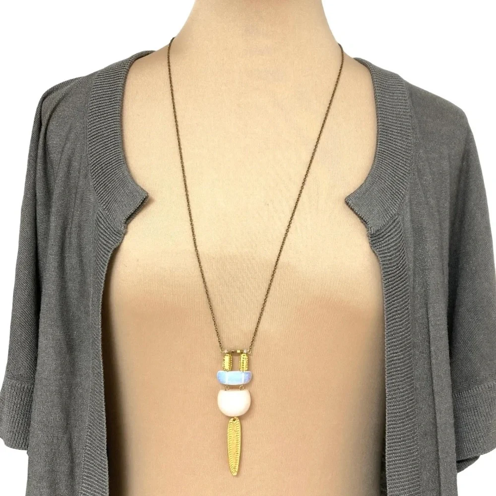 necklace MIMI SCHOLER mixed materials pendant gold resin moonstone 21